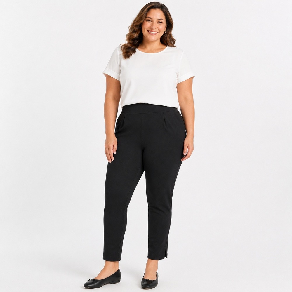 J.‎ Jill Ponte Slim Leg Pants Black High Rise Ankle Pull On Size L Side Slits